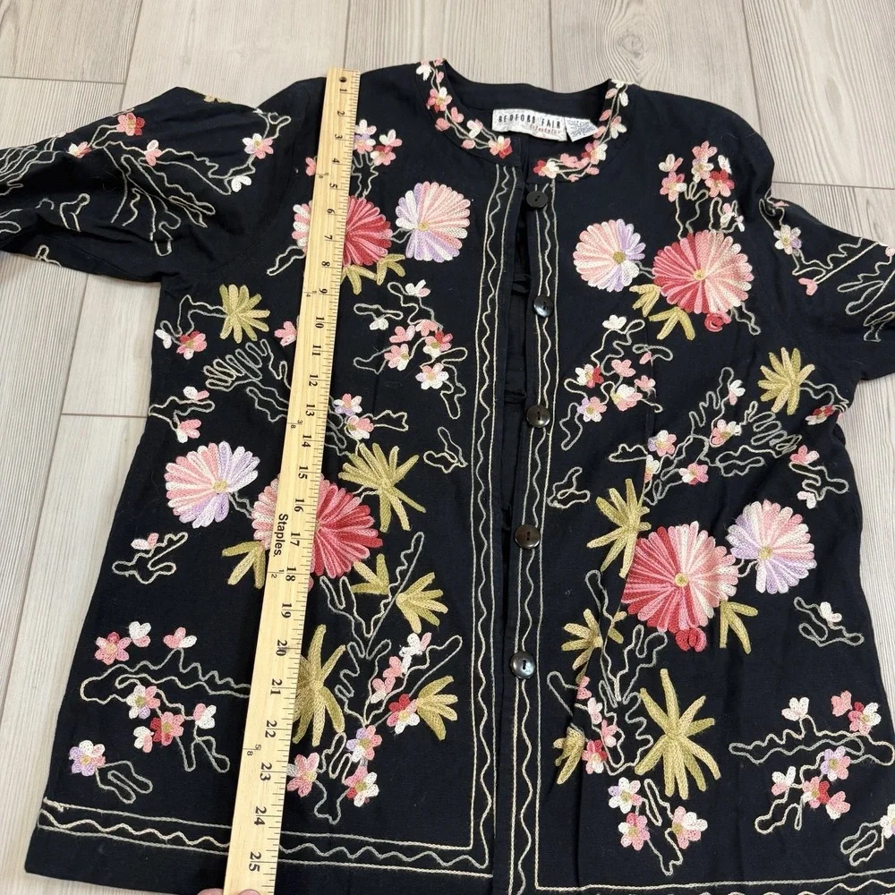 Vtg BEDFORD FAIR lifestyle Women's Large All Over Embroidered Floral Jacket Boho